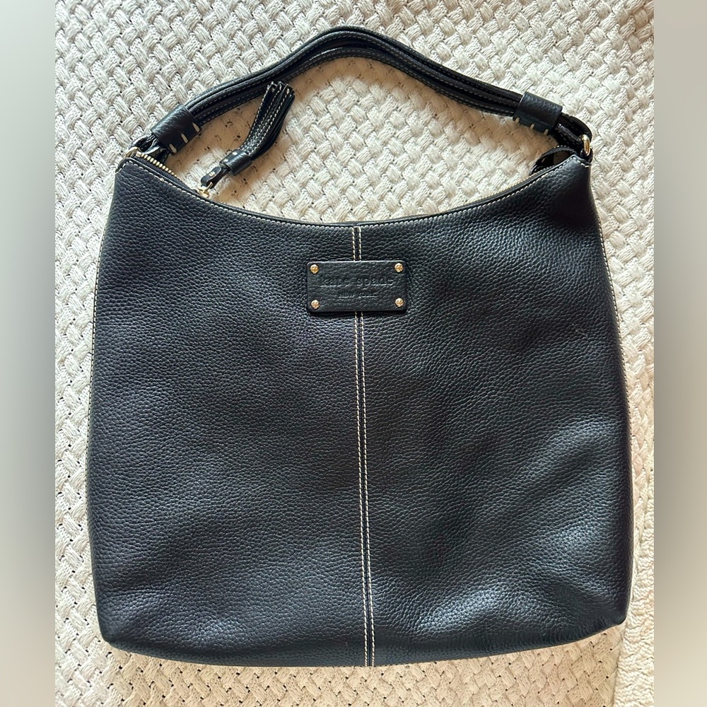 Kate Spade Black Pebbled Leather Shoulder Hobo Handbag